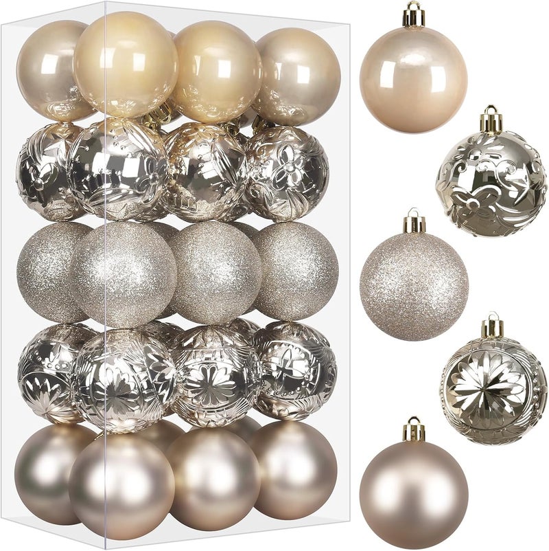 RoseCraft 30PCS Christmas Ball Ornaments, 2.36" Champagne Shatterproof Ornament Set for Christmas Tree Hanging Decorations, for Home Holiday Xmas Party Decor. - Image 1